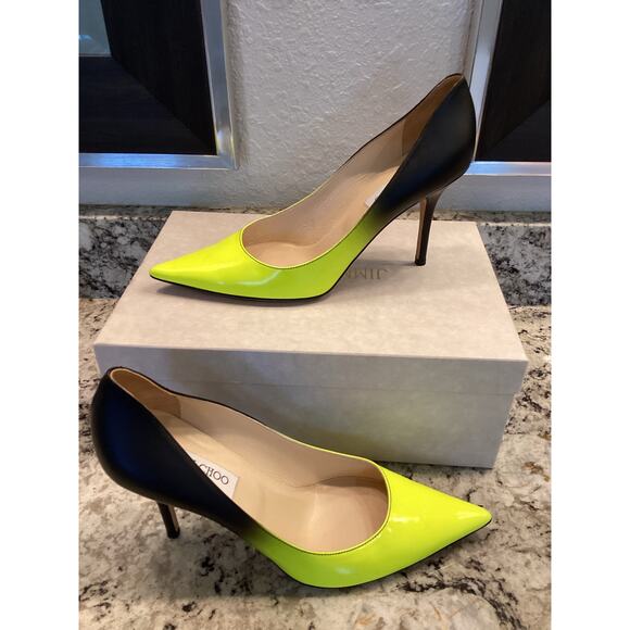 Jimmy Choo Agnes Degrade neon yellow green matte black Ombre pump heels 40.5 - Picture 13 of 17